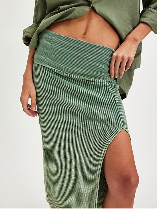 Free People Dresses & Skirts - Free People FP One Pari midi skirt washed green teal stretchy skirt NWOT MD